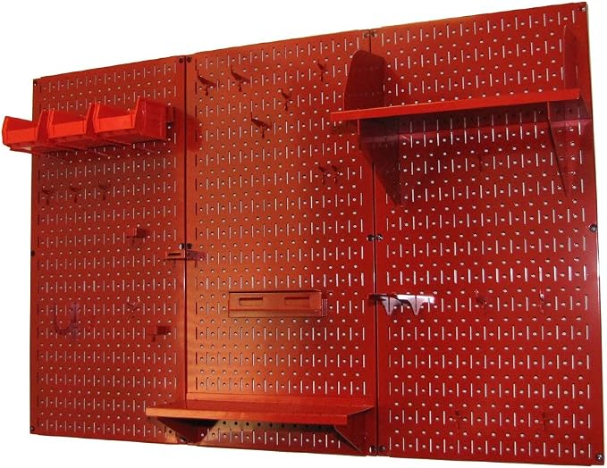 Wall Control Pegboard Organizer 4 ft. Metal Pegboard Standard Tool Storage Kit with Red Toolboard and Red Accessories - Image 2