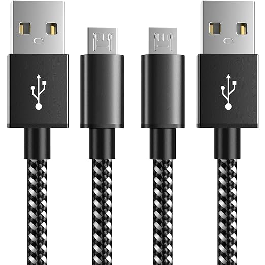 6amLifestyle PS4 Charger Cable for Controller, 2 Pack 10ft Micro USB Nylon Braided Cord, Micro USB Wire for PlayStation 4, Cables Slim/Pro, Xbox One S/X Controller, Android Phones, 2 Pack Black by 6amLifestyle