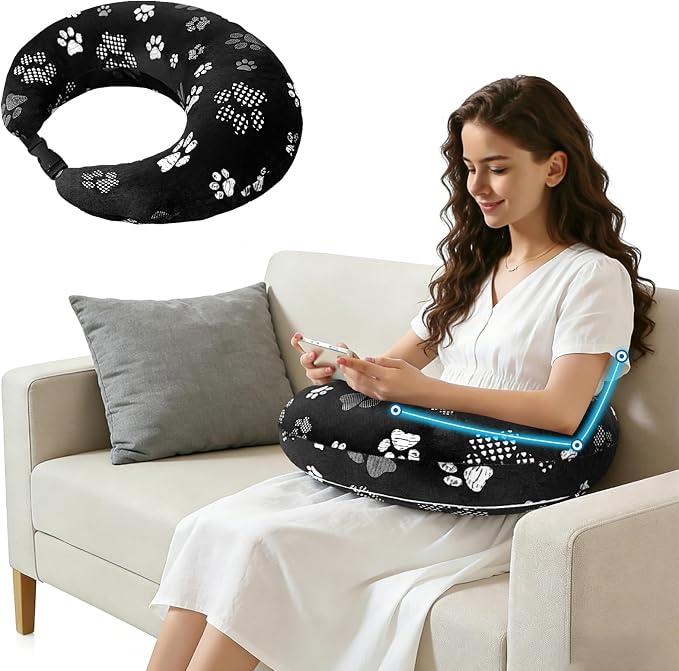 Crafting Pillow for Crocheting, Crochet Pillow for Lap Support, Fun Print Styles, Ergonomic Arm Support, For Bed, Floor, Chair Comfort, Pain Relief and Fatigue for Gaming and Woking (Black Cat Paws) by Unknown