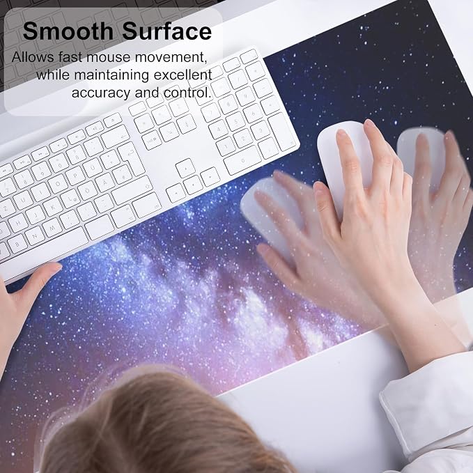 QiyI PU Leather Large Mouse Pad, Office Decor, 31.5" x 11.8", Blue Galaxy | Desk Décor Accessories, Extended Size, Waterproof & Easy to Clean, Smooth Surface, Non Slip Desk Organization - Image 4
