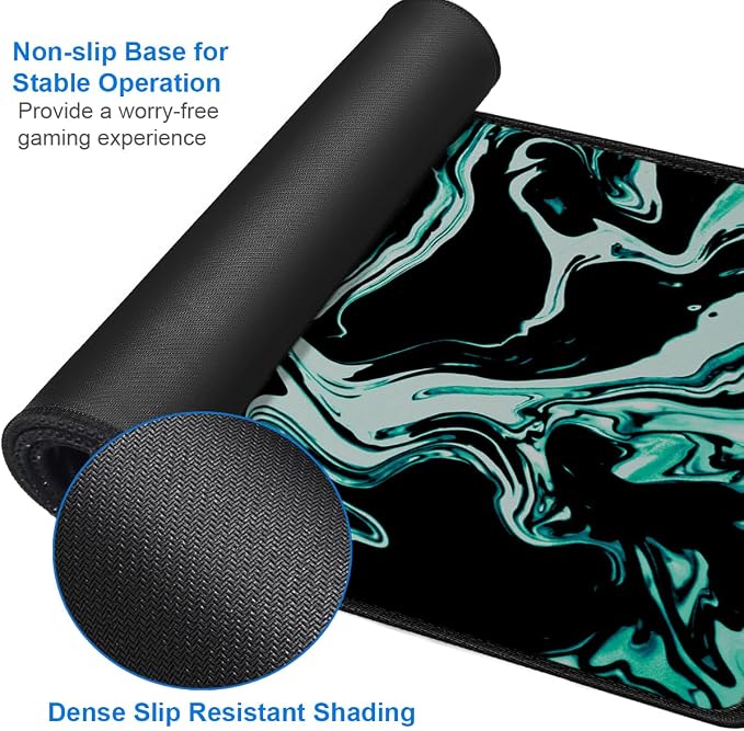 Large Mouse Pad, 31.5x15.7 inch Large Extended Computer Keyboard Mouse Mat, Water Resist Non-Slip Mousepad Rubber Base Long XXL Desk Mouse Pad for Gaming, Office & Home, Marble Cyan - Image 4