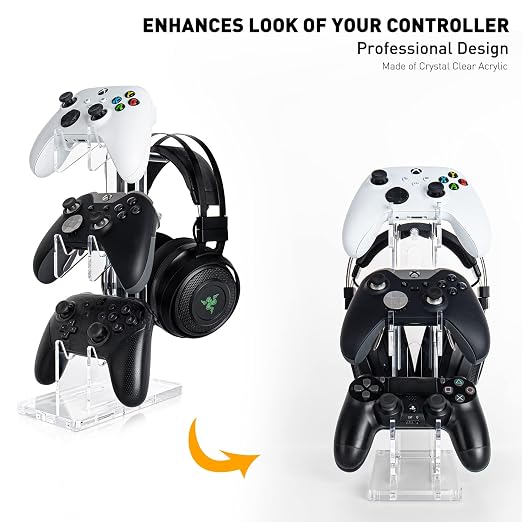 OAPRIRE Acrylic Game Controller Stand for Desk, 3 Tier, Stabilized Base | Controller and Headset Stand, Gamer Gift for PS5 PS4 Xbox Controllers, Desk Accessories, Quick Desk Tidy In Seconds, Clear - Image 3