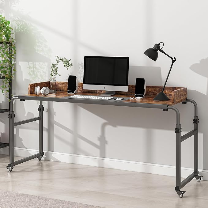 LINGMI Overbed Table with Wheels, Bed Desk Recliner Table(Rustic Brown) - Image 7