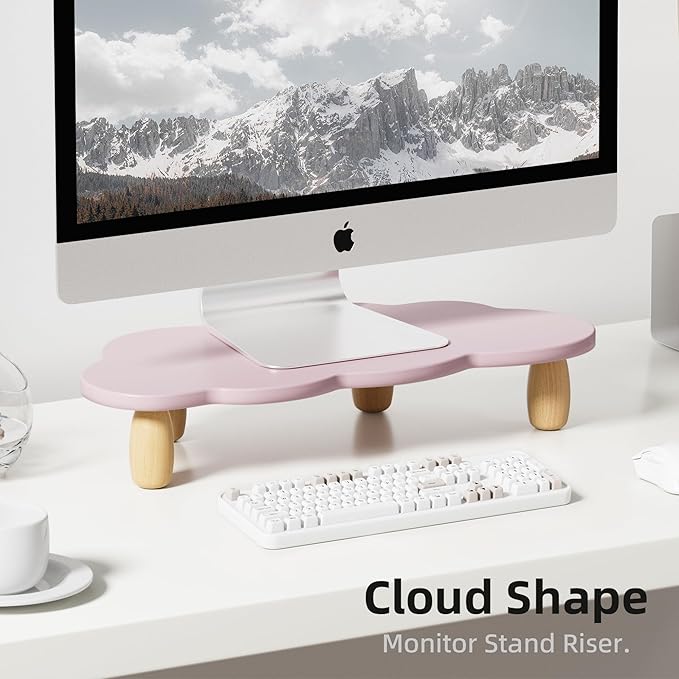 AFOOYO Monitor Stand Riser,Cloud Shape Wood Computer Monitor Stand, 16.5IN Monitor Stand Riser, Multi-Purpose Desktop Organizer Riser for Computer,Laptop,Printer,TV,Purple - Image 2