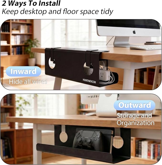 Under Desk Cable Management Tray No Drill, 17" Cable Organizer with Clamp - Image 5