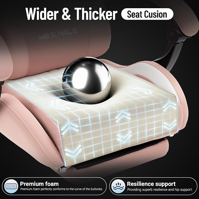 Big and Tall Gaming Chair Fabric with Footrest, Massage Lumbar for Adults | Ergonomic High Back Gamer Chair with Pocket Spring Cusion, Wide Video Game Chair Comfy for Big Guys 400LBS Home Office Pink - Image 4