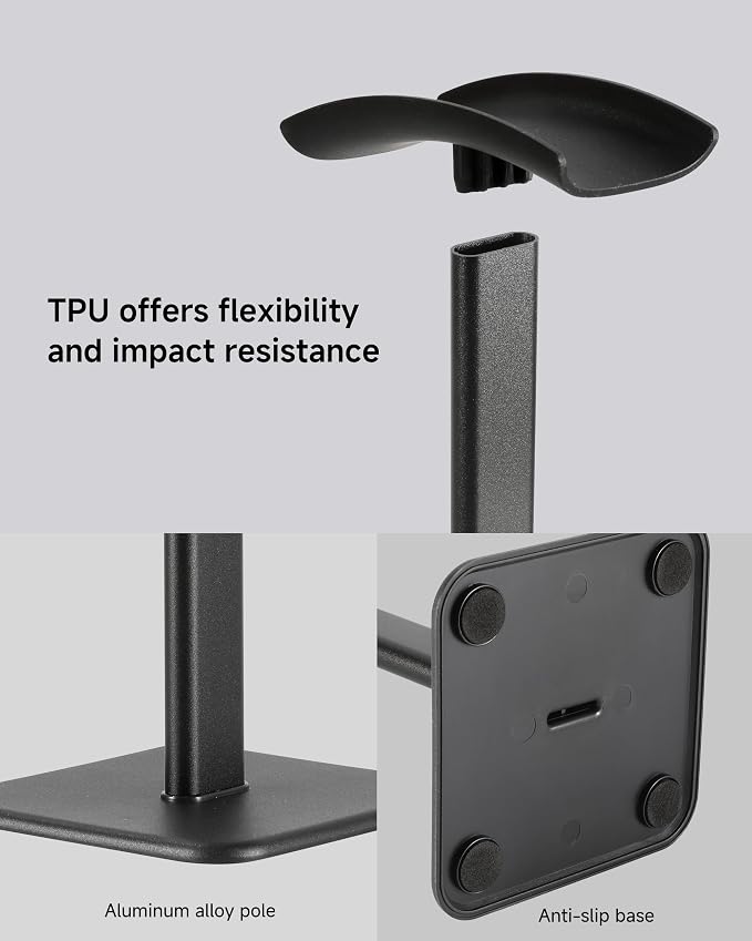 Headset Stand - Headphone Holder for Desk with Aluminum Hanger Compatible with All Over-Ear On-Ear Computer Xbox One PS5 PS4 PC Game Telephone Headsets (Black) - Image 7