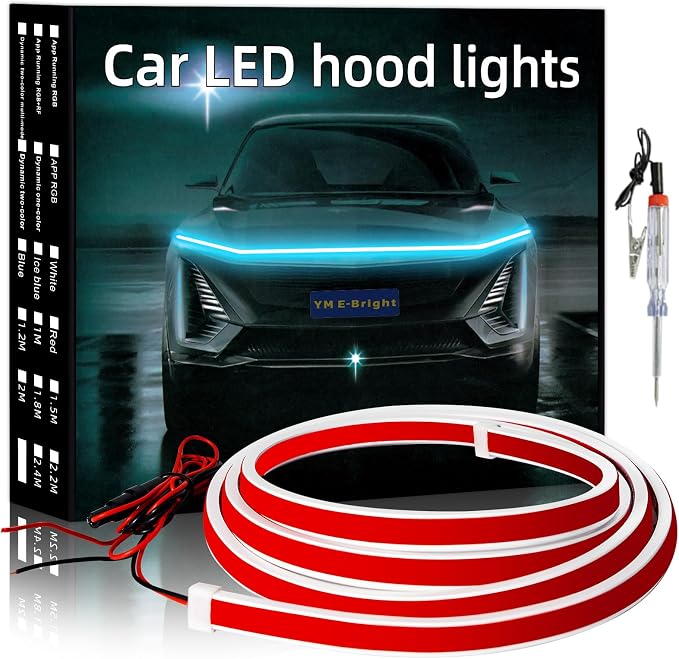 YM E-Bright LED Hood Light Strip, 70in Ice Blue Dynamic Scan DRL 12V 1Set by YME-Bright