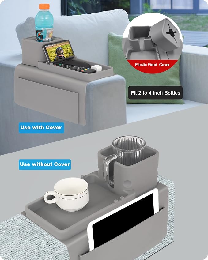Silicone Couch Cup Holder, VIENFUT Anti-Spill and Anti-Slip Sofa Armrest Tray, Dirt-Resistant Silicone Couch Arm Tray for Remote, Snacks, Cellphone and iPad, Gift for Family, Friend (Gray) - Image 6
