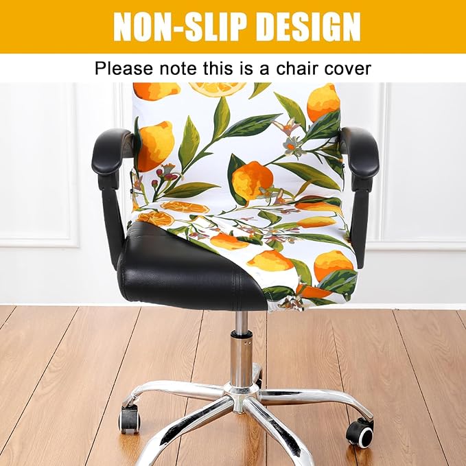 Smiry Stretch Printed Office Computer Desk Chair Covers, Yellow | Universal Desk Rotating Chair Slipcovers Removable Washable, Soft Fit Anti-Dust Spandex Protector Cover with Zipper - Image 2