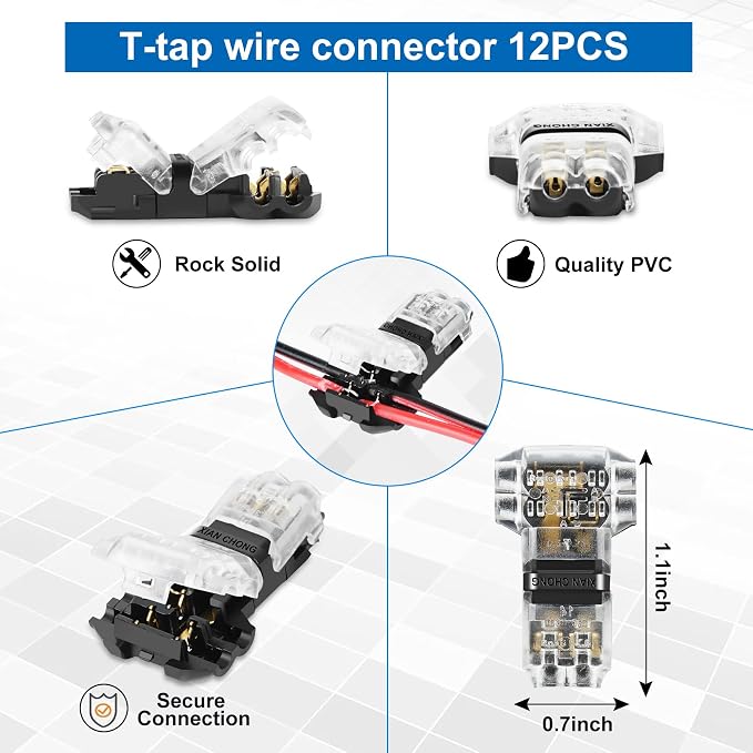 65.6ft 22 Gauge AWG LED Extension Cable Wire Cord and 12 Pcs 3 Way Wire Connectors T Tap Low Voltage 2 Pin Small Wire Connectors No Wire Stripping - Image 7
