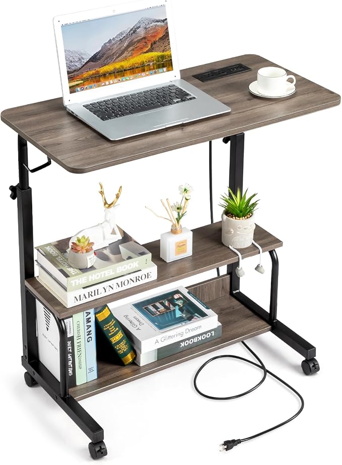 Karl home 31.5" Portable Rolling Computer Desk on Wheels, Grey Oak by Karlhome