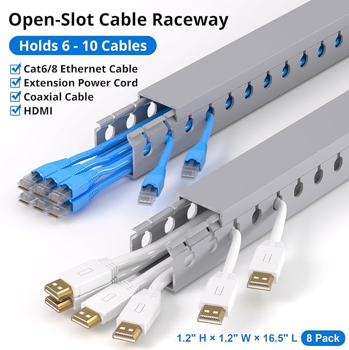 1.2"H x 1.2"W Cable Raceway, 132in Under Desk Wire Management Channel, Grey - Image 3