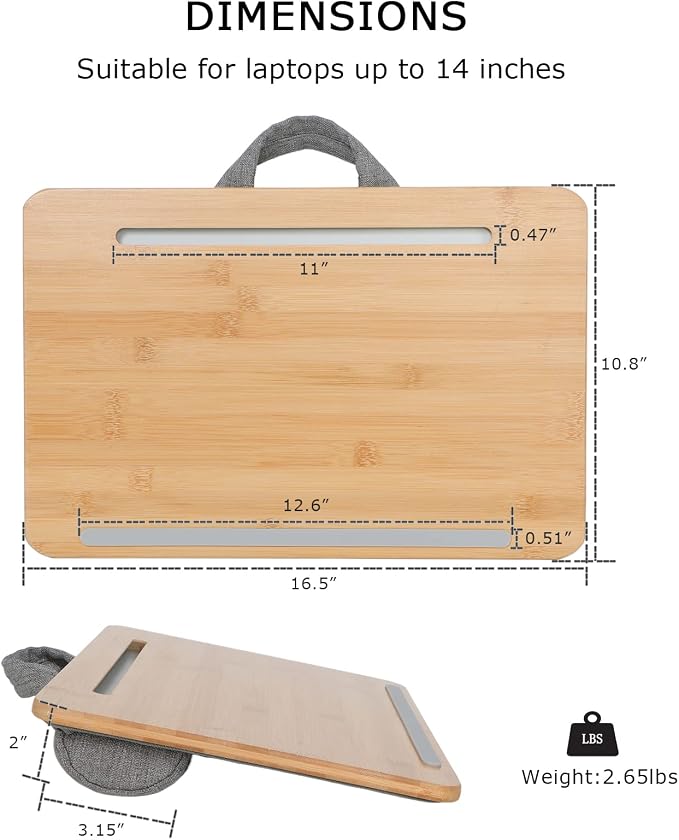 SUMISKY Portable Laptop Desk with Cushion and Phone Holder Bamboo Laptop Stand for Sofa Fits Up to 14 Inches - Image 3