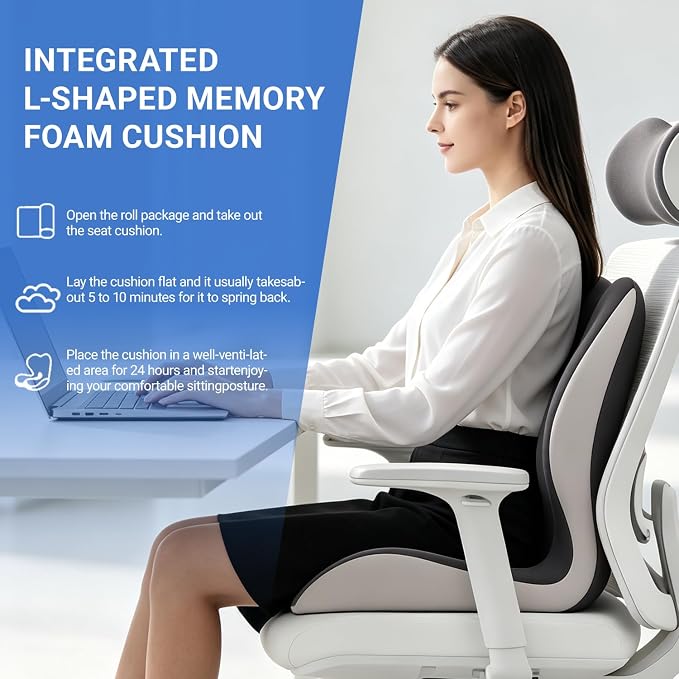 Breathable Ergonomic Memory Foam Seat Cushion & Lumbar Support Pillow, X-Large L-Shaped Coccyx Cushion with Tailbone Hollow, Pain Relief Pad, Ideal for Office Chair, Car, Gaming Chair & Wheelchair - Image 4