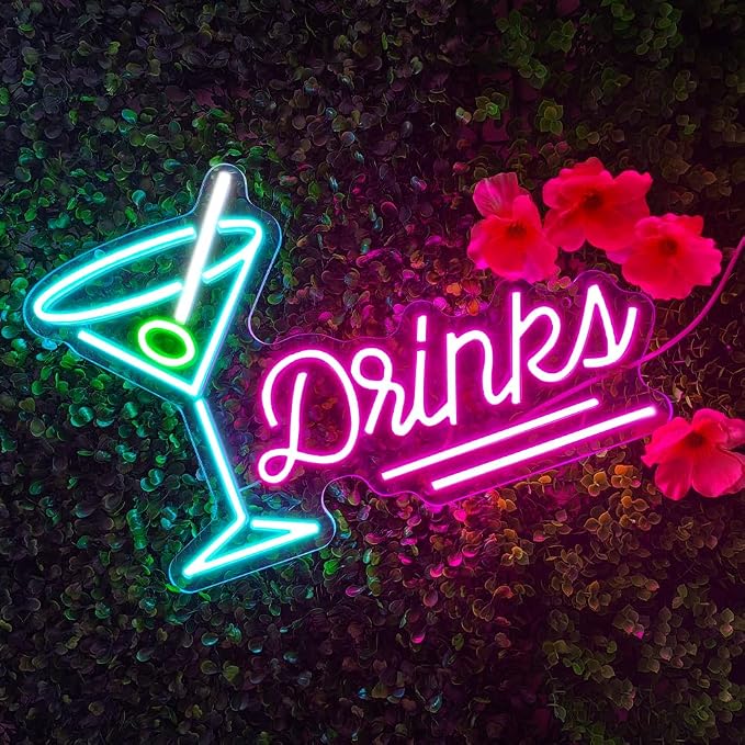 Cocktails Neon Sign, Drinks LED Neon Signs for Wall Decor LED Light for Party Cocktails Bar Pub Night Club Home Man Cave Martini Decoration USB Powered(15.8"*10.5") - Image 2