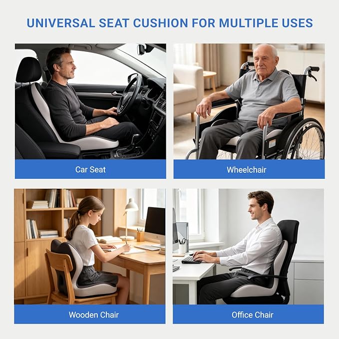 Breathable Ergonomic Memory Foam Seat Cushion & Lumbar Support Pillow, X-Large L-Shaped Coccyx Cushion with Tailbone Hollow, Pain Relief Pad, Ideal for Office Chair, Car, Gaming Chair & Wheelchair - Image 6