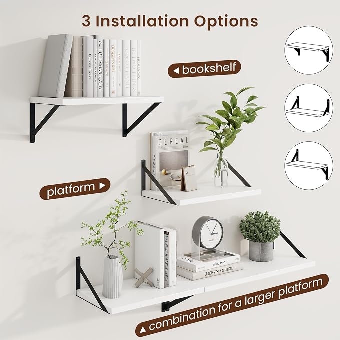 Axeman Deep Floating Shelves, 16'' x 10'' White Wall Shelves Set of 2 - Image 4