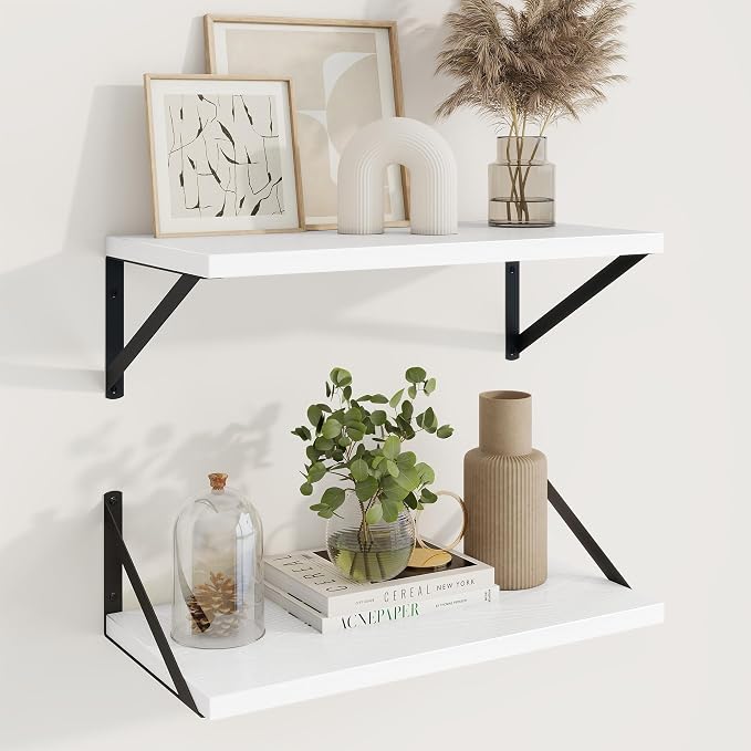 Axeman 20 Inch Floating Shelves, 10 Inch Deep White Wall Shelves Set of 2 by Axeman