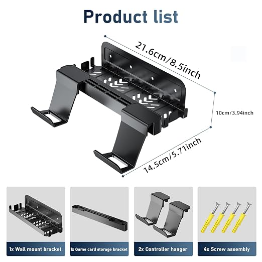 Wall Mount for Nintendo Switch 2 /Switch OLED/Switch Console, Switch 2 holder with Storage 8 Card Slots,2 Pro Controller and 4 Joycon Hanger-Install Behind TV, Black - Image 7