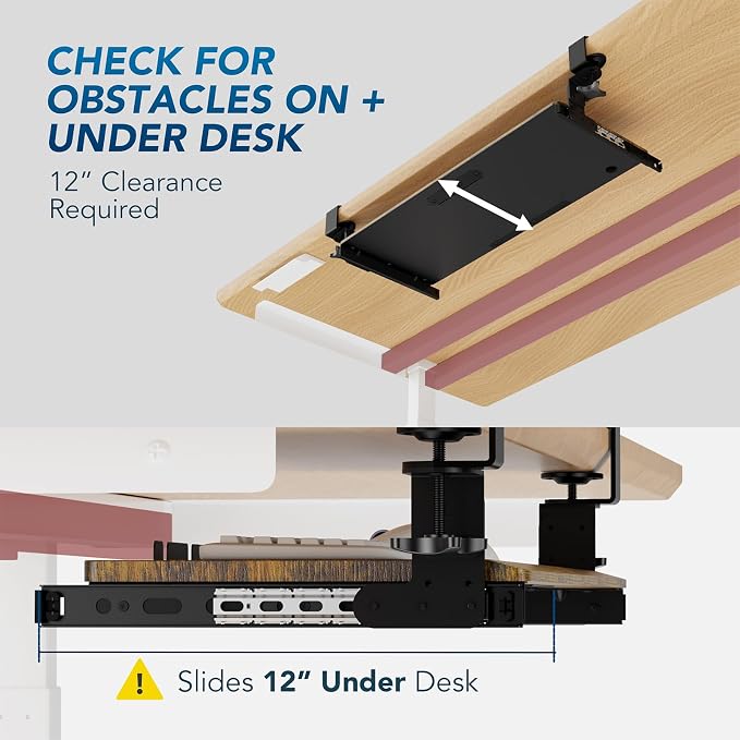 AX WABER Keyboard Tray Under Desk Pull Out with Extra Sturdy C Clamp Mount System, 27.3 (32.5 inch Including Clamps) x 11 Inch Slide-Out Platform Computer Drawer for Typing Vintage AX01WG02 - Image 7