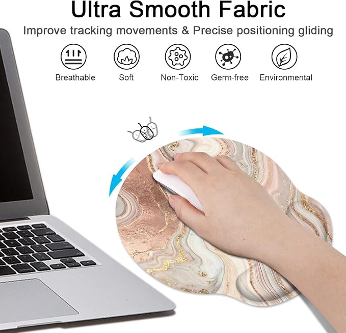 Britimes Ergonomic Mouse Pad Set with Wrist Rest, Gold Pink Marble - Image 4