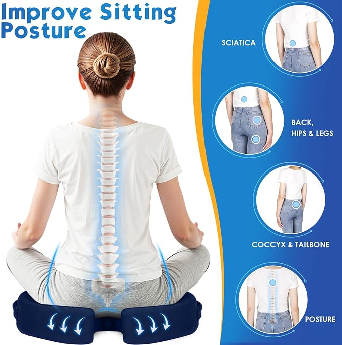 TushGuard Seat Cushion for Office Chair, Car, Memory Foam, Blue Large | For Back, Coccyx, Sciatica, Tailbone Pain, Ergonomic Design, Non-Slip, Desk Wheelchair Use, Supportive Butt Pillow, For Man - Image 6