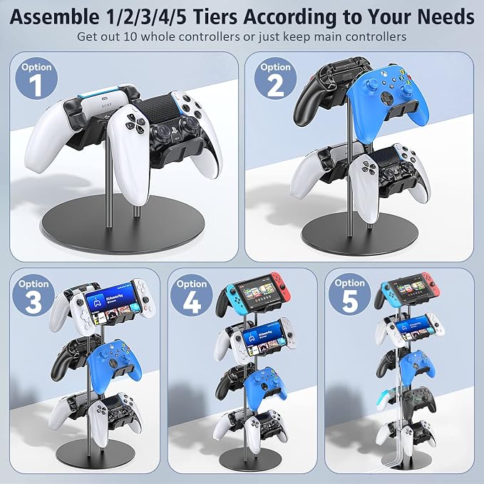 Kytok Gamer Gifts, Headset Stand 5 Tiers with Cable Organizer, Controller Stand Compatible with PS5/Xbox/Nintendo Switch/PS Portal/PS4, Headset Holder & Controller Holder for 10 Packs Controller - Image 6
