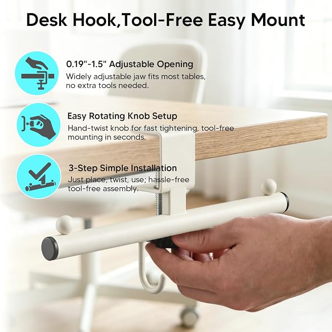 Heavy-Deauty Bag Hook for Desk,Adjustable Desk Hook - Image 6
