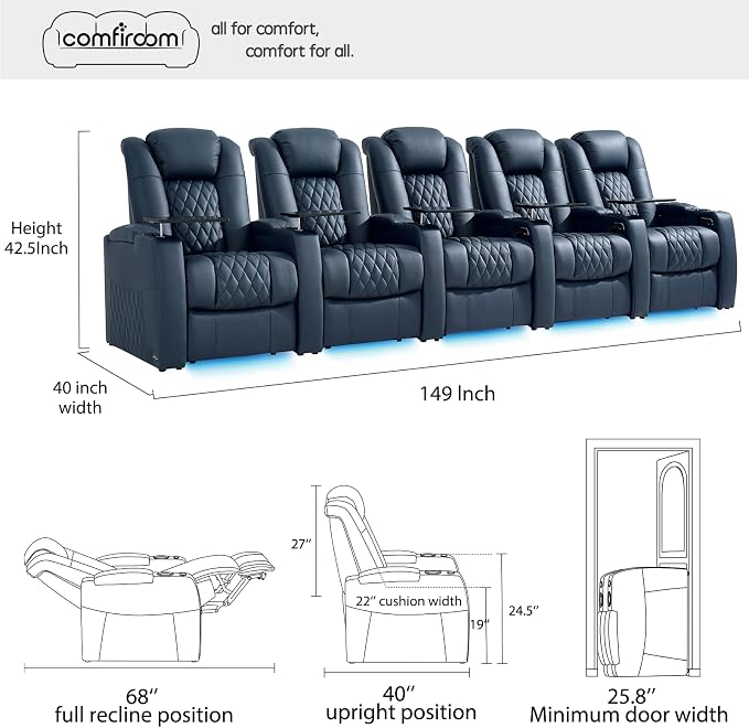 comfiroom Top-Grain Leather Home Theater Seating, Dual-Motor Power Recliner - Image 3