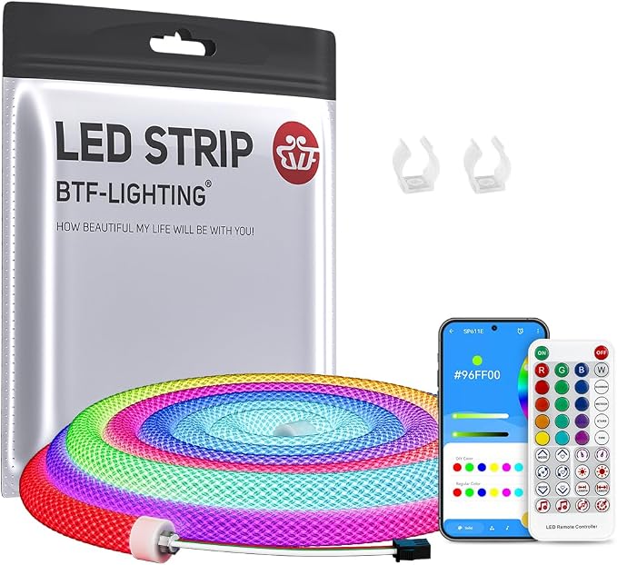 BTF-LIGHTING 3.2FT WS2812B IC RGB Addressable Neon Rope Strip Kit IP67 DC5V by BTF-LIGHTING