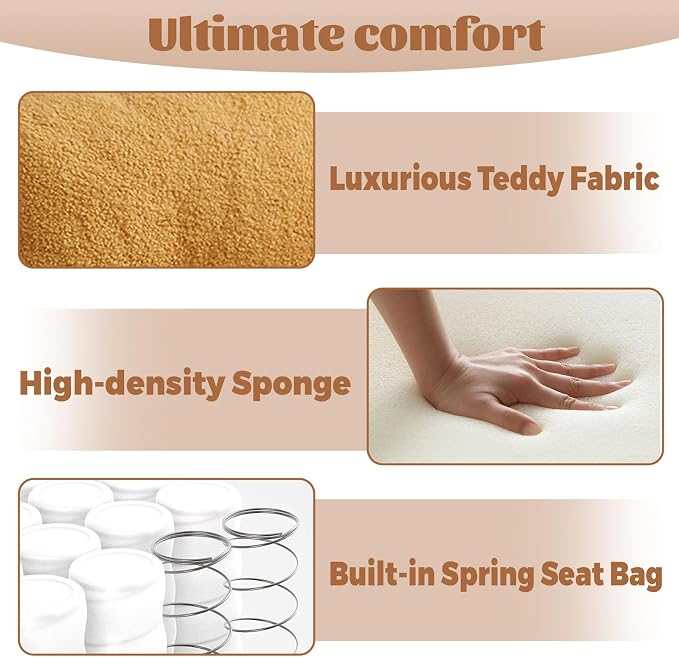 360° Swivel Floor Gaming Chair Teddy Folding Lounge Chair Sofa Chair with Adjustable Head and Waist, Armrests & Phone Holder, Padded Cushion Leisure Chairs for Living Room Bedroom (Yellow) - Image 5