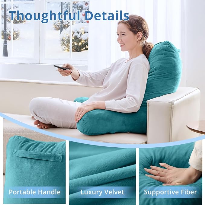 Sasttie Reading Pillow for Bed, Back Pillow for Sitting Up, Teal Blue - Image 4