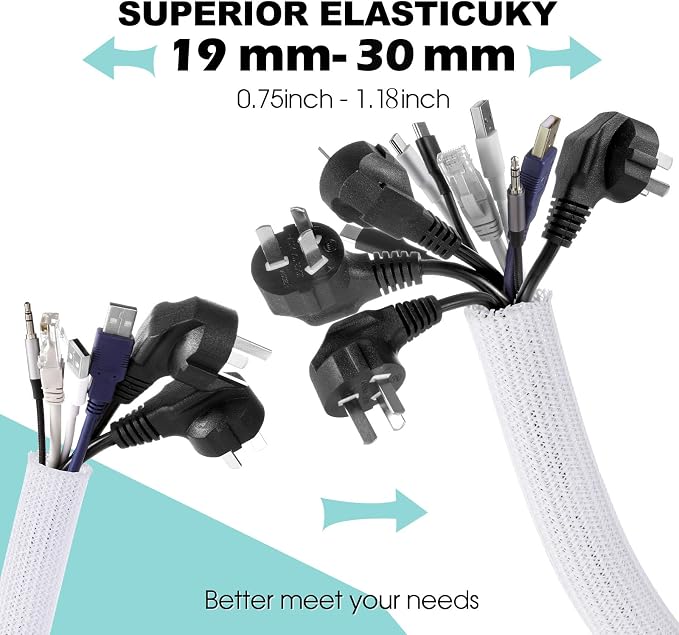 AGPTEK White Cable Management Sleeve, 2 Pack 5ft - 1.2 inch Cord Hider - Image 3