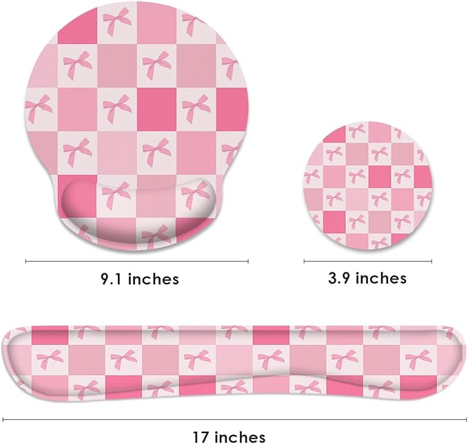 Britimes Ergonomic Mouse Pad Set with Wrist Rest, Pink Bow - Image 2