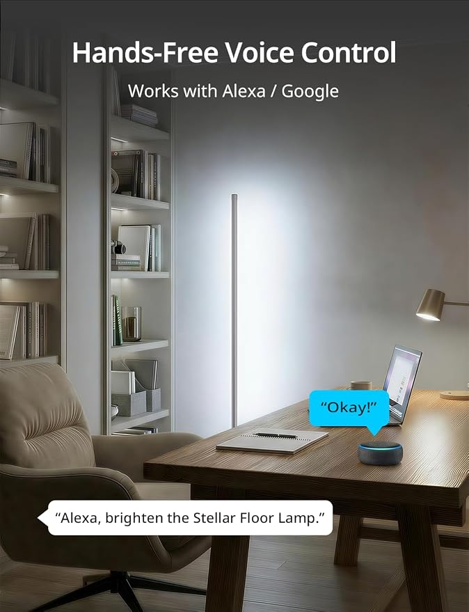 Ailofy Corner Floor Lamp, 1500lm RGBW LED Lamp, Alexa & Google Assistant Compatible, 16 Million DIY Colors, Music Sync, App Control, Modern Smart Floor Lamp for Living Room, Bedroom, Silver Grey - Image 5