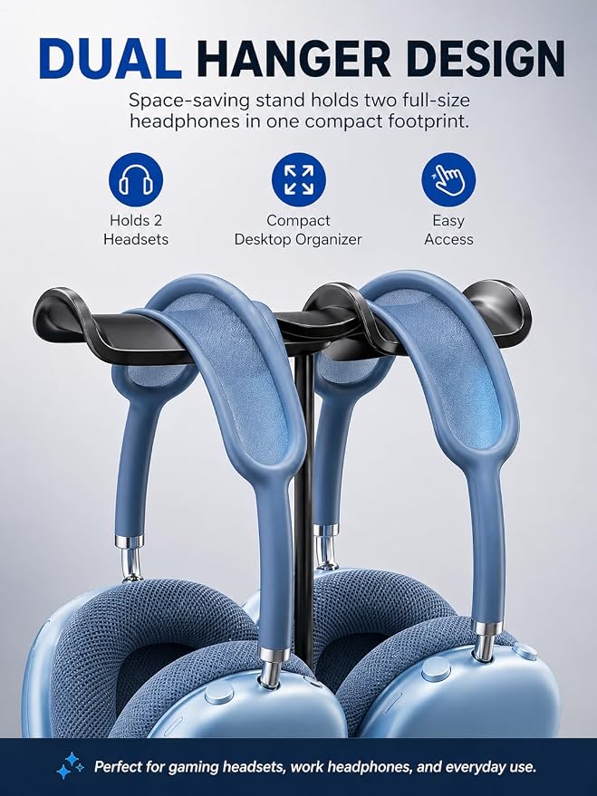 NQQNQQ【1PACK Aluminum Dual Headphone Stand for Over-Ear Gaming Headsets – Heavy Base Holder Compatible with Beats, Bose, ATH, AKG. DJ-O (Black) - Image 9