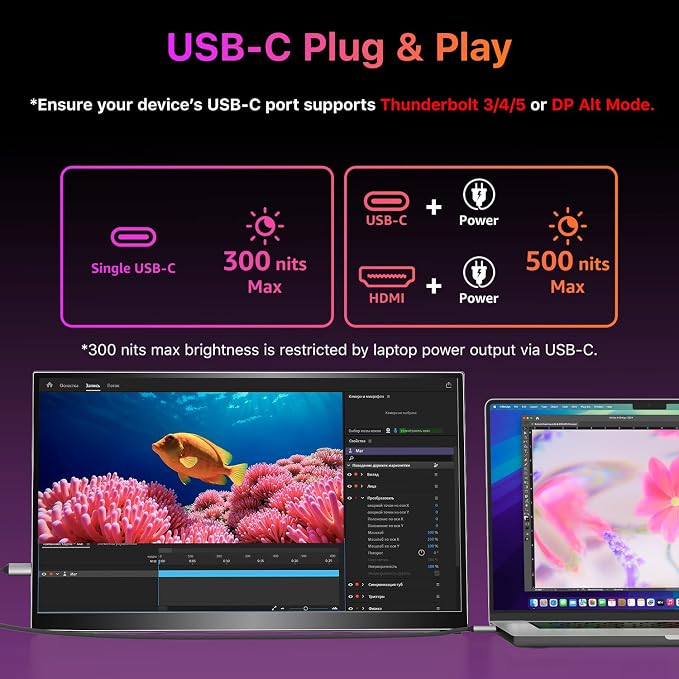kksmart Portable Monitor for Laptop MacBook Surface PC Xbox PS5, Travel Monitor Second Screen for Laptop, HDMI USB-C VESA Compatible Built-in Speaker, 18.5inch - Image 2