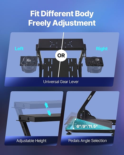 VEVOR Racing Wheel Stand, Adjustable & Foldable Simulator Stand for Logitech G29 G27 G920 G923, Thrustmaster T300RS T300GT T248 TS-PC TSXW Gaming Cockpit,Pedals Simulator NOT Included - Image 4