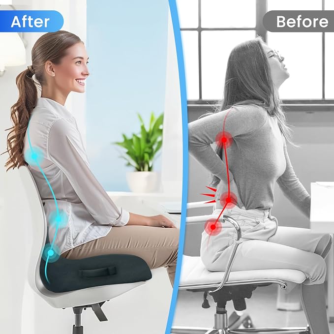CushZone Extra Large Seat Cushion, Sciatica Support for Chair, Blue Grey | Ergonomic Office Chair Cushion for Hip & Tailbone Pain Relief, Memory Foam Cushion for Car, Long Trip, Desk Chair, Lab - Image 3