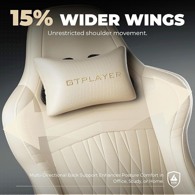 GTPLAYER Gaming Chair with Speakers ACE-PRO, Computer Video Game Chairs with Footrest for Adults, Built-in Speakers, App Support & Bluetooth Control, Ergonomic Reclining Silla, Linkage Armrest, Ivory - Image 7