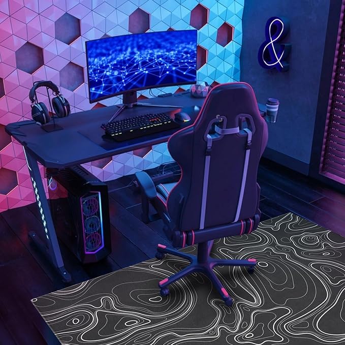 Gaming Chair Mat for Carpet Hardwood Tile Floor,36"x48" Gaming Rug for Gaming Room, Under Desk Non Slip Gamer Rug,Low-Pile Game Room Rug,Rubber Backing Large Gaming Chair Floor Mat,Topographic Contour - Image 2