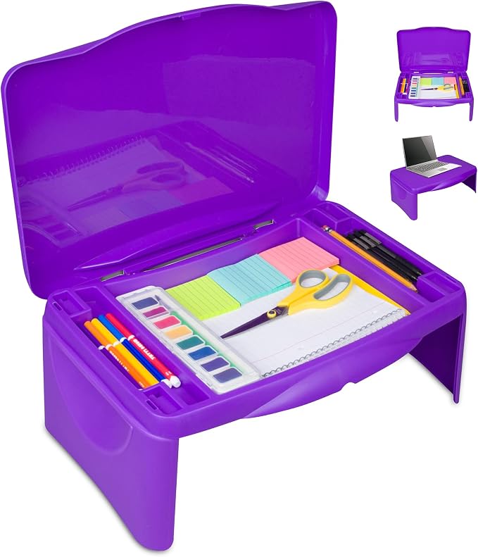 Purple Folding Lap Desk - Foldable Table for Work, Study, Gaming, Arts, Crafts, School - Collapsible Laptop Tray with Storage Compartment - Portable Writing Station for Kids, Adults by Unknown