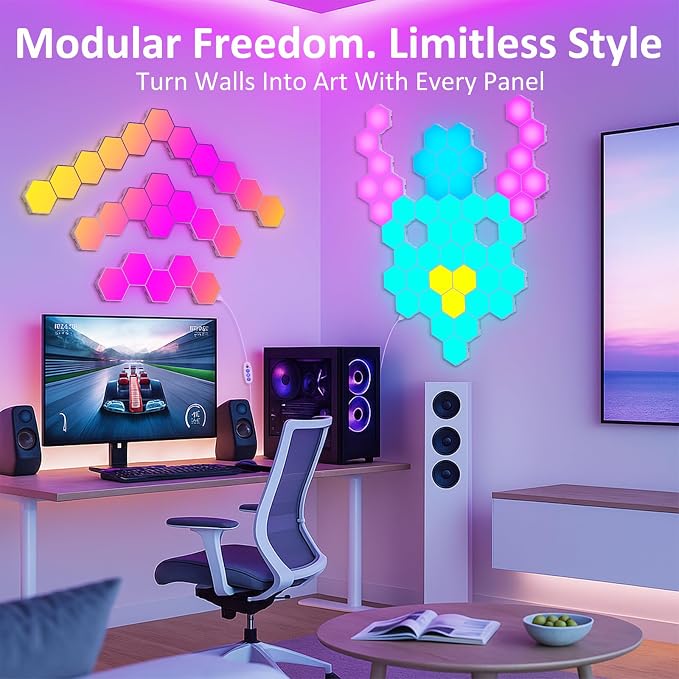 12 Pack Hexagon LED Wall Light Panels – RGB Smart Lights with APP & Remote, Music Sync Honeycomb Design – Modular Gaming Wall Decor for Bedroom, Kids Room, and Living Room - Image 6