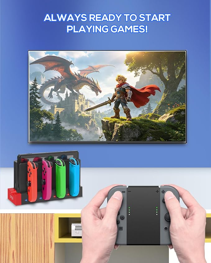 Switch 1 & Switch OLED Controller Charger Dock, FYOUNG Charging Dock for Switch OLED, 4 in 1 Portable Fast Charger Staion for JoyCon Accessories with USB Type-C Cord - Image 7