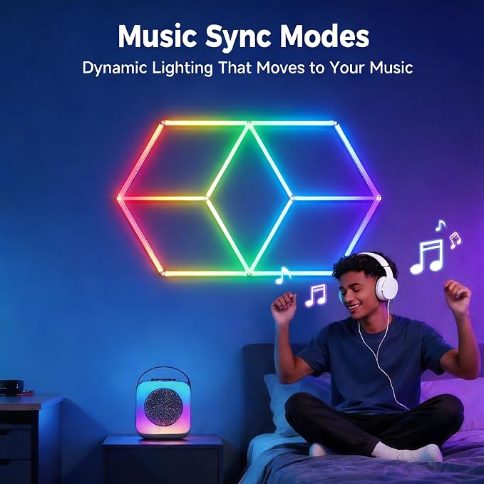RGB Hexagon Lights with Remote- 4 Music Sync & 358+ Colors LED Hexagon Lights for Gaming Room, Gym, Bar, Ceiling, Basement Decor, Gym Lighting - Image 3