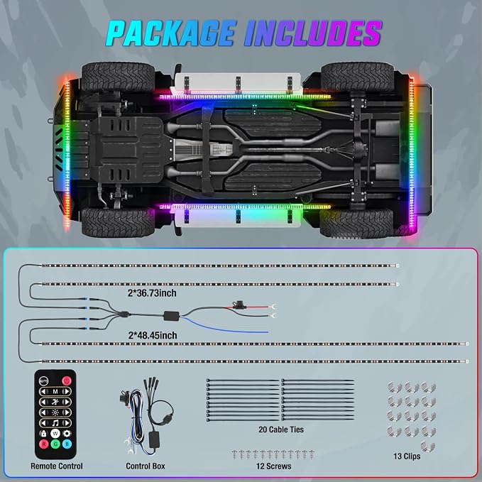 Nilight 4PCS Aluminum Dream Color LED Underglow Strip Lights APP & Remote - Image 7
