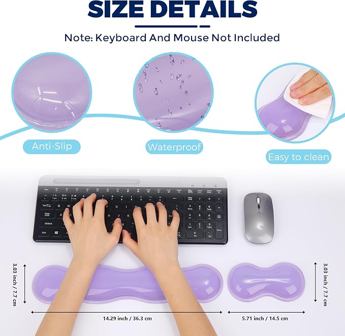 Gel Wrist Rest for Keyboard and Mouse, Wrist Rest for Keyboard, Mouse Wrist Support, Pain Relief, Cool Touch, Non-Skid, Mouse Wrist pad - Image 4