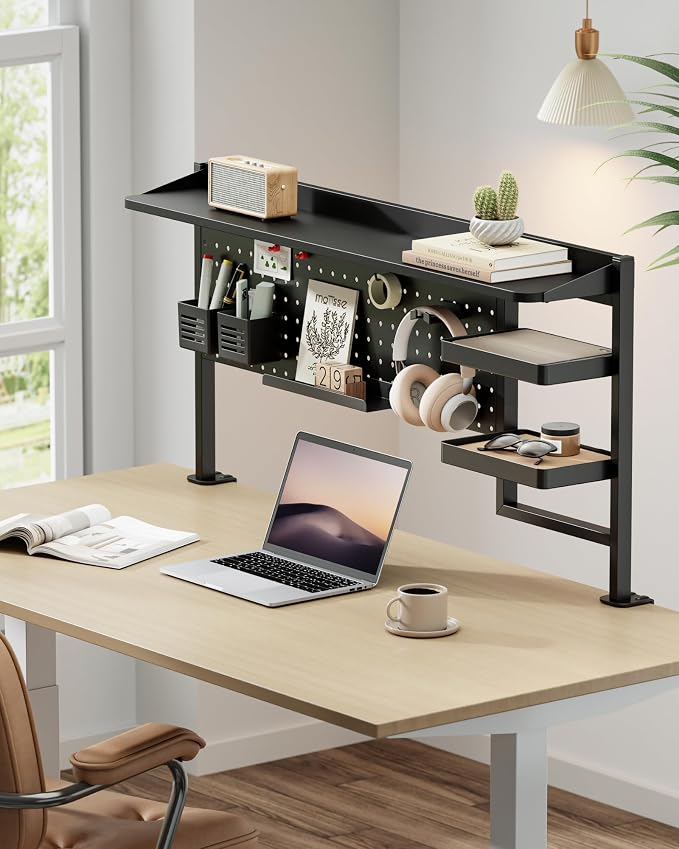 PEGZONE Clamp on Desk Shelf, 44" Desktop Shelving System, Black | with Pegboard and Accessories, Desktop Organizer with 2-Tier Shelf, Desk Pegboard for Office Home Gaming - Image 7