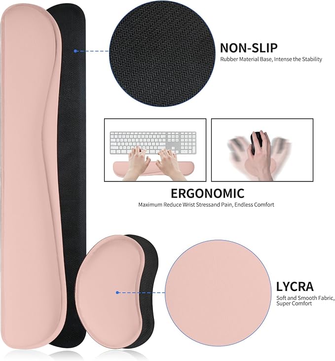 Desk Mat Set,3-in-1 Mouse Pad with Wrist Rest and Keyboard Pad | 31.5" x 15.7" Ergonomic Keyboard and Mouse Pad Set, Memory Foam Keyboard Wrist Rest, Waterproof Computer Mat, Pink - Image 4